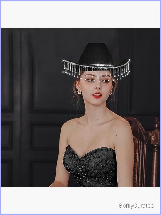 Rhinestone Cowboy Hat, White Felt Cowgirl Hat for Bachelorette Party main image 7